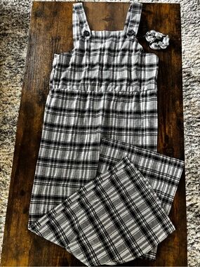Knitworks Black & White Plaid Pinafore Jumpsuit with matching Scrunchie